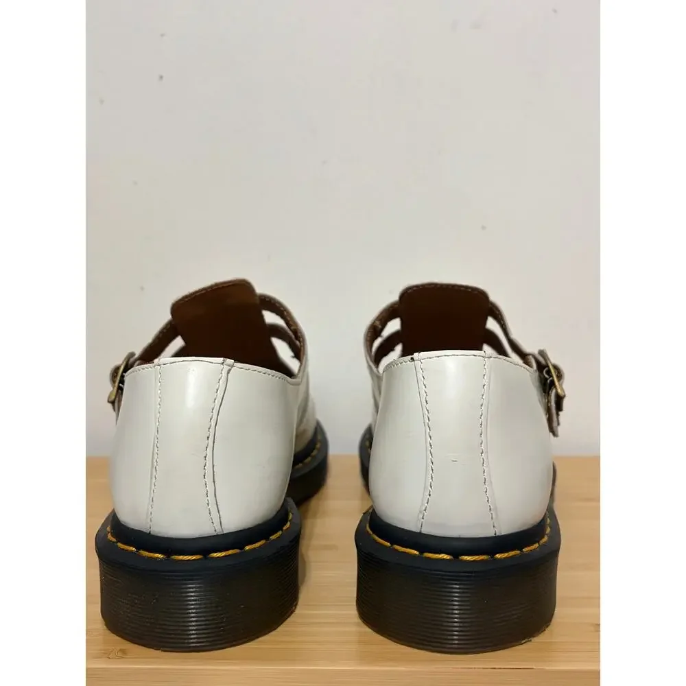 Dr. Martens 12916 White Leather Double Buckle Mary Jane Shoes Womens US 9 EU 41